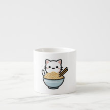 Cute Cat med Wok Noodles | Kawaii Animal Art
