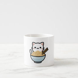 Cute Cat med Wok Noodles | Kawaii Animal Art Espressomugg