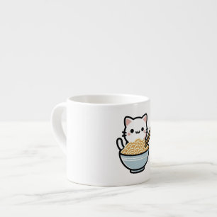 Cute Cat med Wok Noodles Kawaii Animal Art Espressomugg