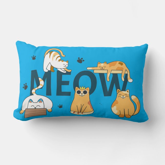 Cute Cat “MEOW” Decorative Lumbarkudde (Framsida)