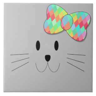 Cute Cat Meow Rainbow Bow Grått Glitter Kattunge K Kakelplatta