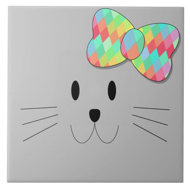 Cute Cat Meow Rainbow Bow Grått Glitter Kattunge K Kakelplatta (Framsidan)