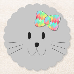 Cute Cat Meow Rainbow Bow Grått Glitter Kattunge K Underlägg Papper