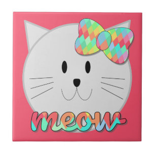 Cute Cat Meow Rainbow Bow Rosa Glitter Kattunge Ki Kakelplatta