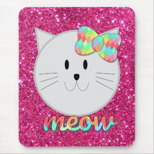 Cute Cat Meow Rainbow Bow Rosa Glitter Kattunge Ki Musmatta