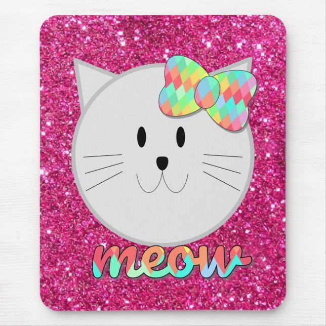 Cute Cat Meow Rainbow Bow Rosa Glitter Kattunge Ki Musmatta (Framsidan)