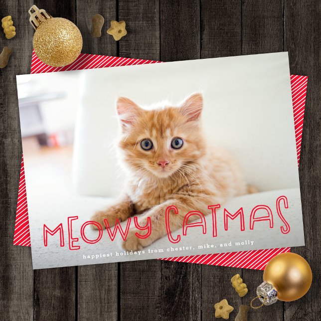 Cute Cat Meowy Catmas Modern jul ett foto Julkort (Skapare uppladdad)