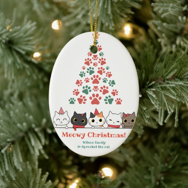 Cute Cat Meowy jul Julgransprydnad Keramik (Träd)