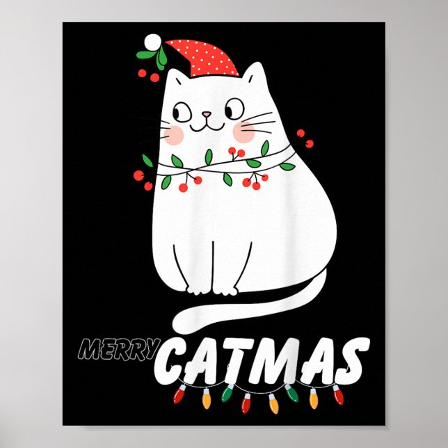 Cute Cat Merry Catmas-julklappen Lovers Santa P Poster (Framsidan)