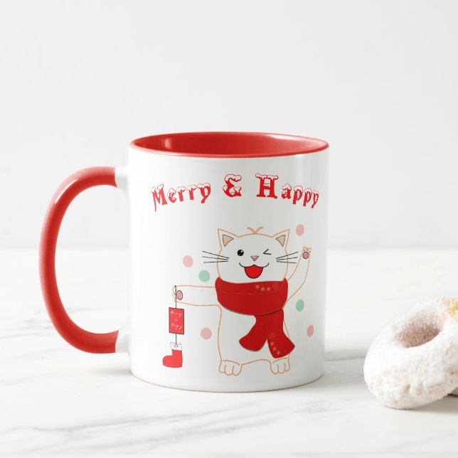 Cute Cat Merry & Lycklig | Cute jul Mugg (Med munk)