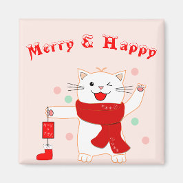 Cute Cat Merry & Lycklig | Kute Julmagnet Magnet