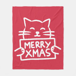 Cute Cat Merry Xmas Fleecefilt