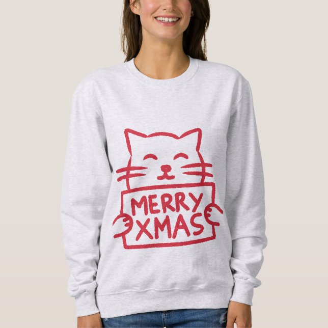 Cute Cat Merry Xmas T Shirt (Framsida)
