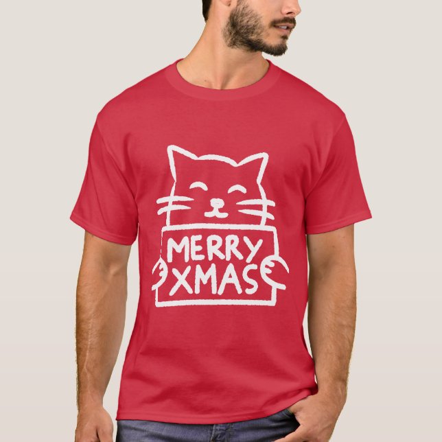 Cute Cat Merry Xmas T Shirt (Framsida)