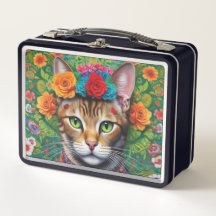 Cute Cat Mexikanska Stil, Metall Lunchbox