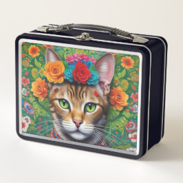 Cute Cat Mexikanska Stil, Metall Lunchbox