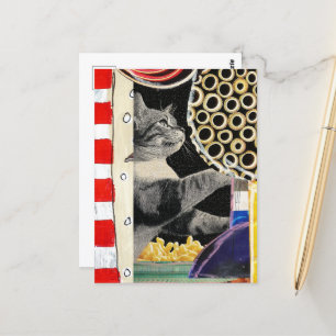 Cute Cat Mixed Media Collage Vykort