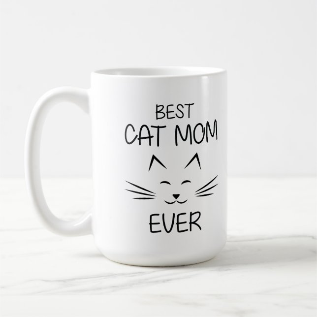 Cute Cat Mom Ever Typography Illustration Gift Kaffemugg (Vänster)