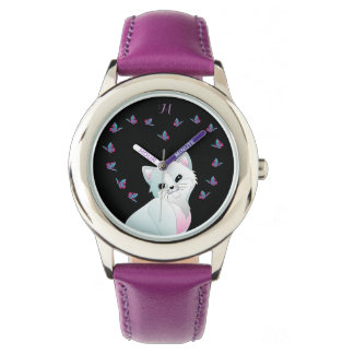 Cute Cat Monogram Lila Watch Armbandsur