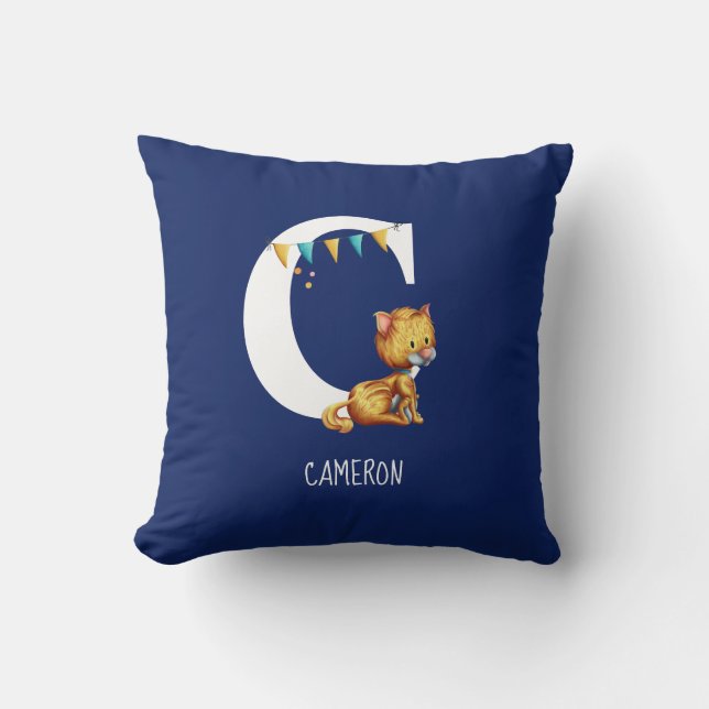 Cute Cat Monogrammed Brev C Alphabet Nursery Kudde (Framsida)