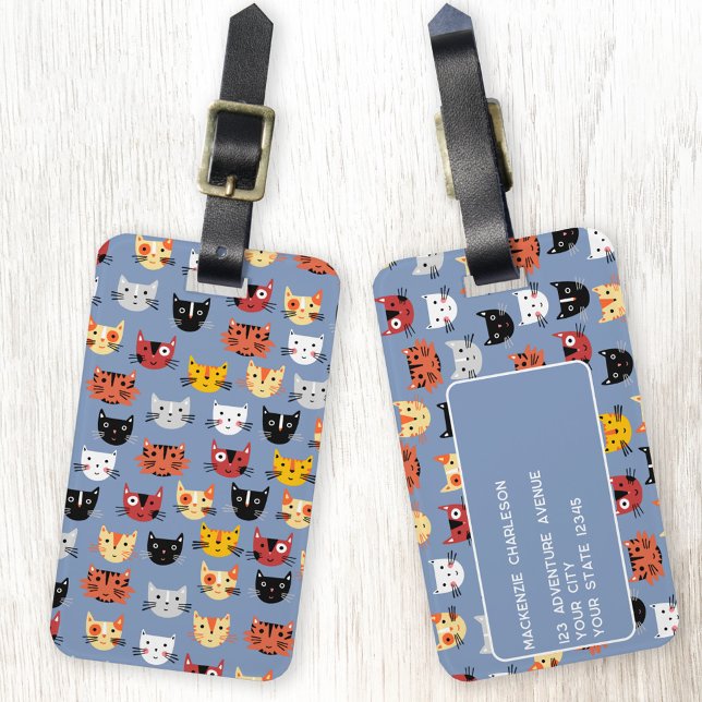 Cute Cat Mönster Bagagebricka (Fun cat personalized luggage tags for animal lovers)