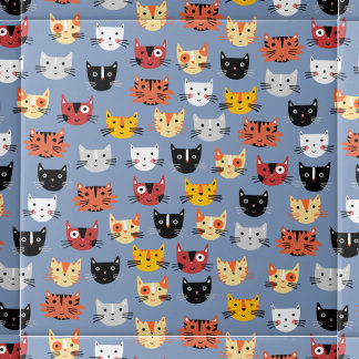 Cute Cat Mönster Blue Kakelplatta