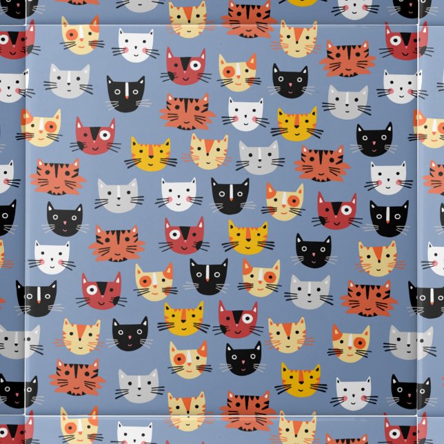 Cute Cat Mönster Blue Kakelplatta (Fun kitty cat pattern blue ceramic tile)