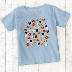 Cute Cat Mönster Blue T Shirt