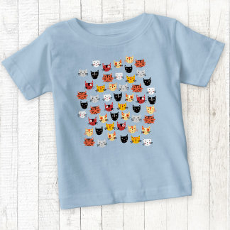 Cute Cat Mönster Blue T Shirt