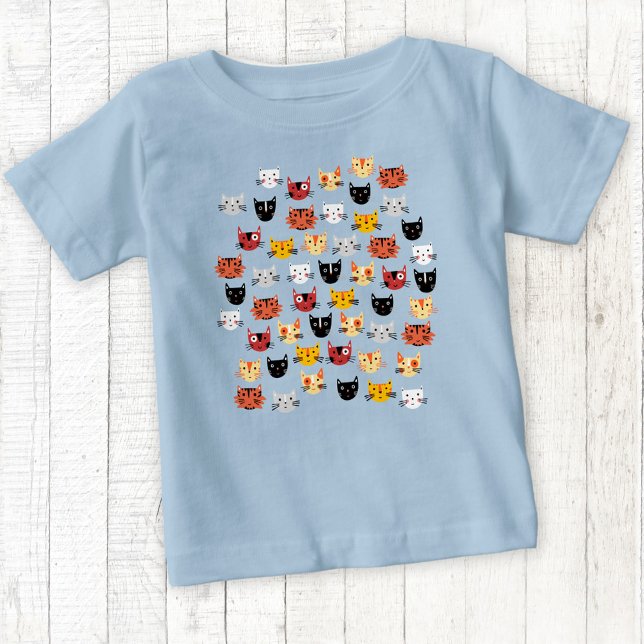 Cute Cat Mönster Blue T Shirt (Fun kitty cat t-shirt)