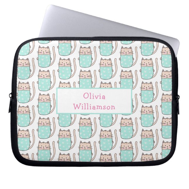 Cute Cat Mönster Laptop Fodral (Framsidan)