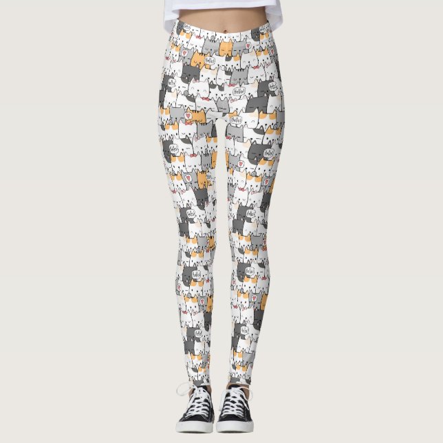 Cute Cat Mönster Leggings (Framsida)