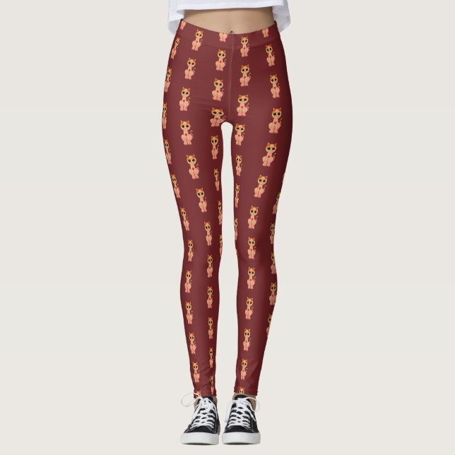 Cute Cat Mönster Leggings (Framsida)