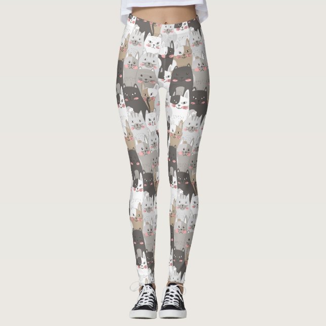 Cute Cat Mönster Leggings (Framsida)
