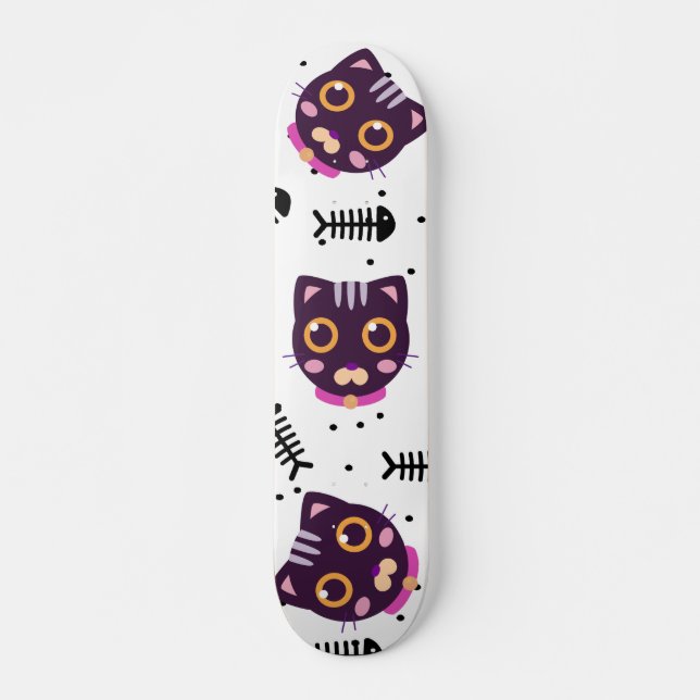 Cute Cat Mönster Mini Skateboard Bräda 18,5 Cm (Framsida)