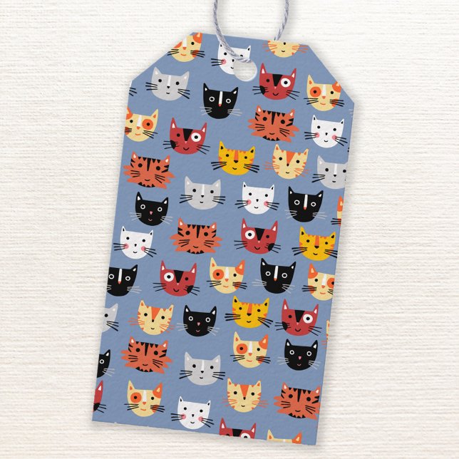 Cute Cat Mönster Presentetikett (Cute kitty cat gift tags with custom text on reverse)