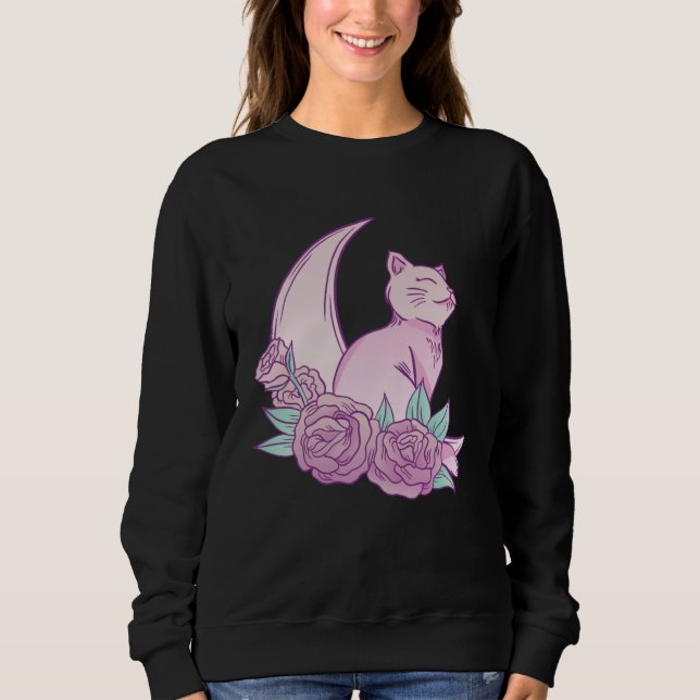 Cute Cat Moon Roses Pink Animal Fur Cool Purr Bree T Shirt (Framsida)