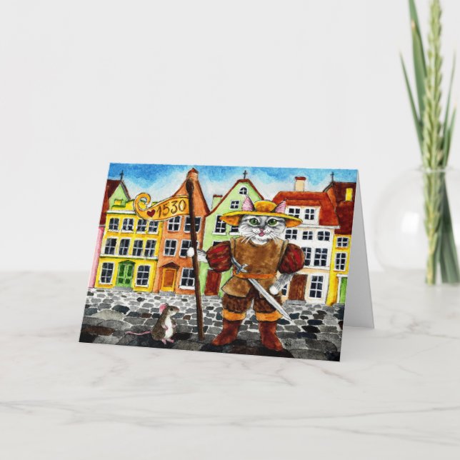 Cute Cat Mouse Estniska folklore-hälsningskort Kort (Framsida)