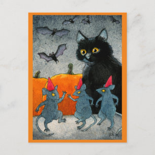 Cute Cat Mouse Fladdermus Halloween pumpor höst Vykort