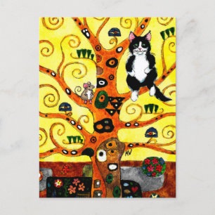 Cute Cat Mouse Klimt Livets träd-gratulationskort Vykort