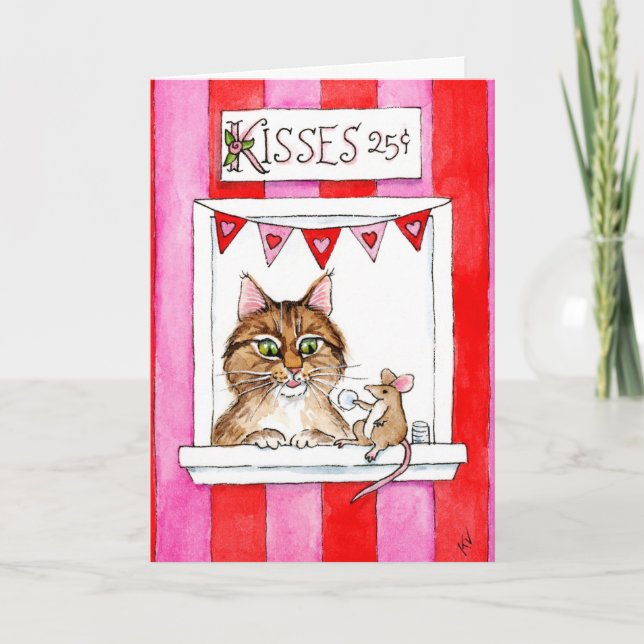 Cute Cat, Mouse, kyssar ur Valentines day-kortet Helgkort (Framsida)