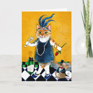Cute cat mus Flapper Art Deco lustiga födelsedag Kort