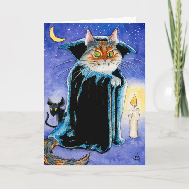 Cute cat mus Nosferatu Vampire Halloween-kort Helgkort (Framsida)