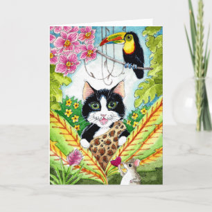 Cute cat mus toucan orchias any tillfälle card helgkort