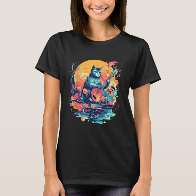 Cute Cat Music Notes Musician 3 T Shirt (Framsida)