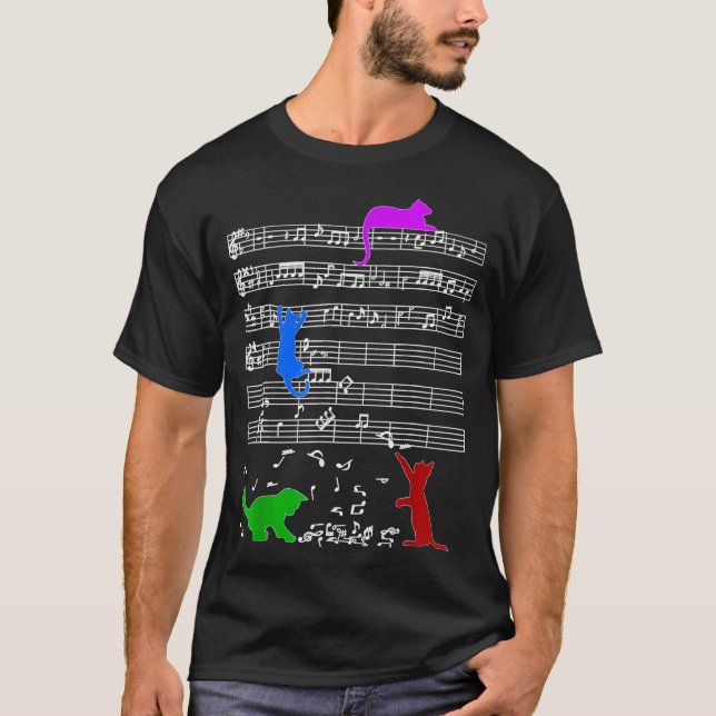 Cute Cat Musik noter Kattunge Piano T Shirt (Framsida)