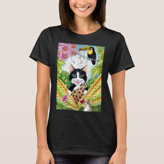 Cute Cat-musslor, orchid djungel T-skjorta T Shirt (Framsida)