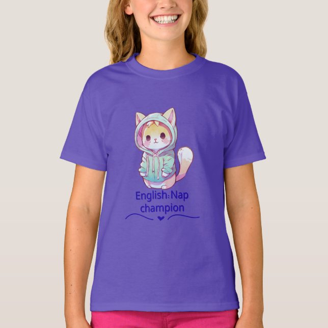 Cute Cat Nap Champion Too T-Shirt (Framsida)