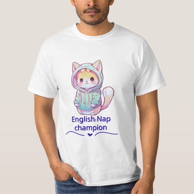 Cute Cat Nap Champion Too T-Shirt (Framsida)