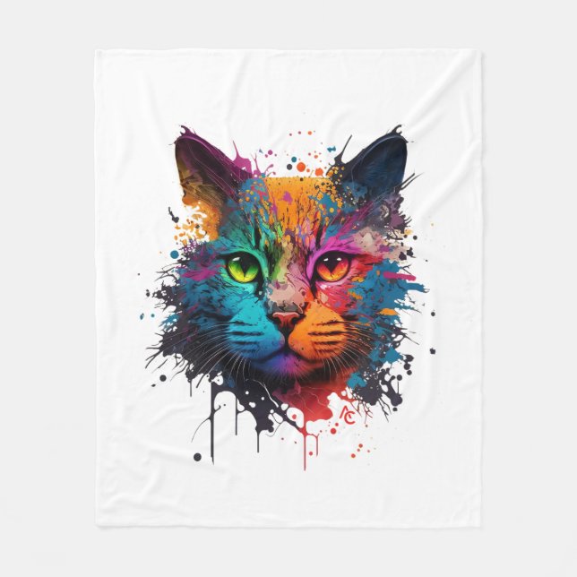Cute Cat Neon Bläck Stänk Fleecefilt (Framsidan)